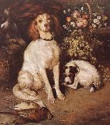 Dogs with Flowers and game William Strutt